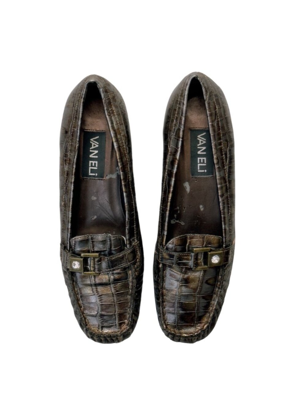 Women’s Shoes VAN ELI Bronze Leather Croc Embossed Loafers  Size 8N - Picture 3 of 12